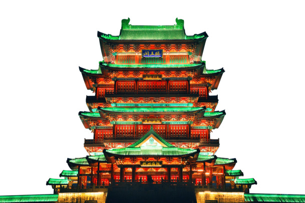 滕王阁夜景高清PNG，主阁透明图片，中国风装饰元素，设计素材免费下载