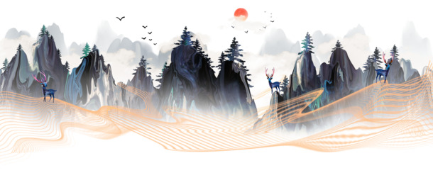 古风山纹背景图，高清PNG透明装饰元素，PSD设计素材免费下载