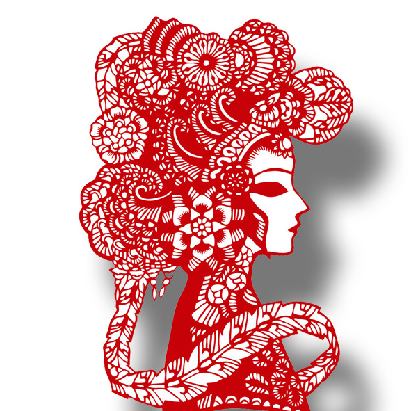 新娘剪纸PNG透明图，高清节日元素，情人节设计素材下载