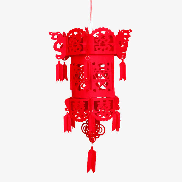 无纺绒布宫灯喜字拉花挂件，高清PNG透明素材，免费下载设计元素