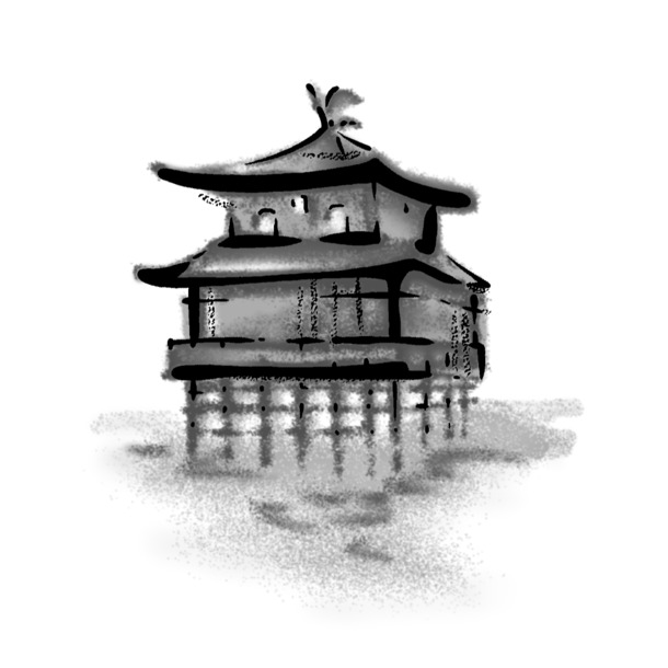 房子水墨PNG素材，高清透明笔触图片，设计元素下载