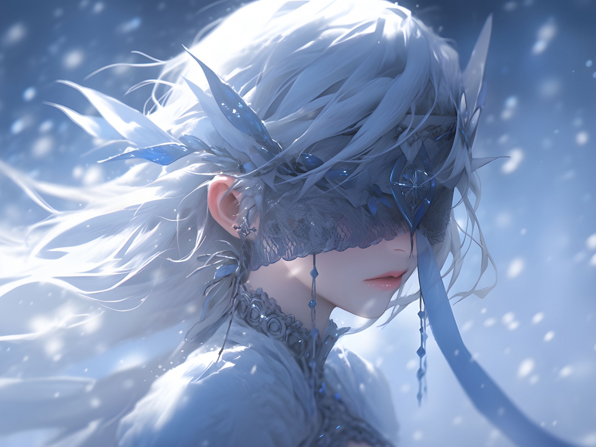 飘雪蒙眼少女，唯美平板壁纸，高清2732x2048，免费下载