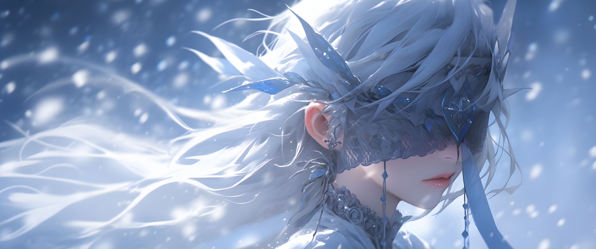 蒙眼少女4K带鱼屏壁纸，超清3440x1440动漫美图，一键下载