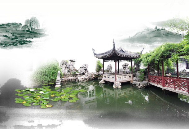 中国风庭院高清PNG透明素材，优雅装饰元素，设计素材任你下载