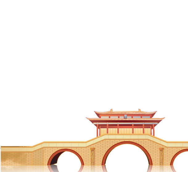 中国风拱桥阁楼PNG透明图，高清装饰元素，设计素材免费下载