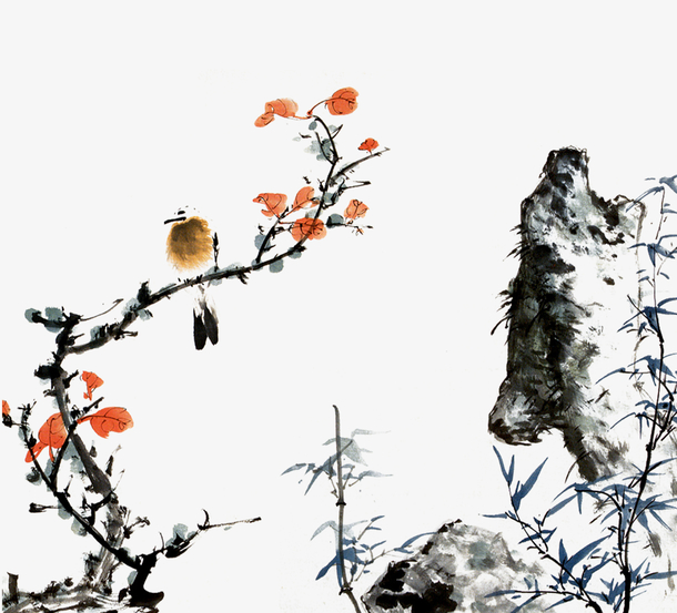 古风梅花水墨装饰PNG素材，高清透明，植物元素设计下载