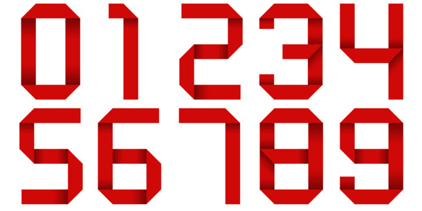 字体折纸红色数字PNG透明图片，高清免扣元素，设计素材下载