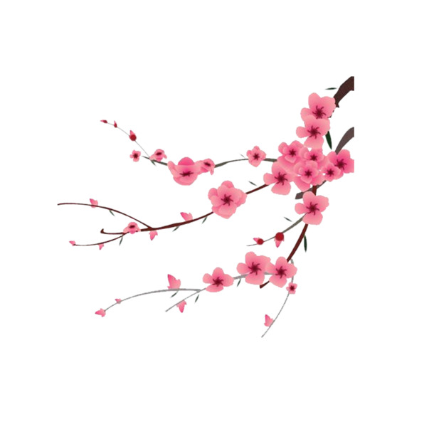 手绘桃花花枝，精美PNG透明图片，卡通手绘元素，设计素材免费下载