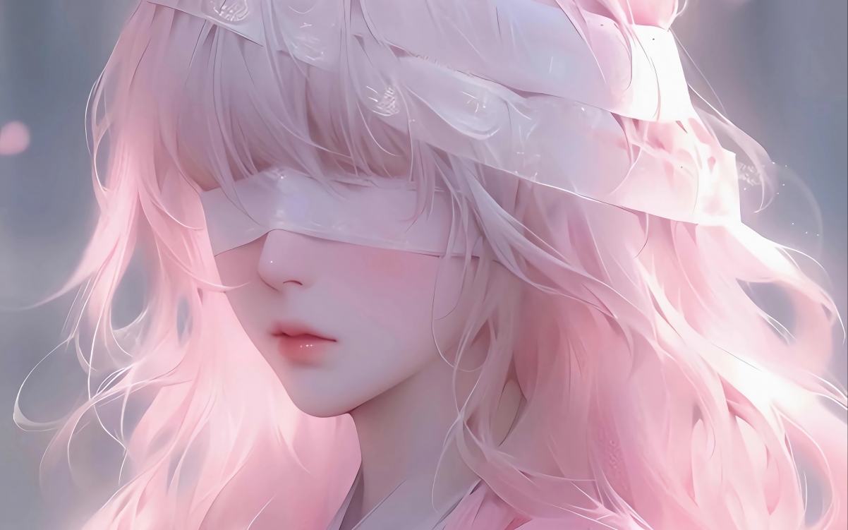 粉色蒙眼少女4K超清壁纸 3840x2400高清动漫图片下载
