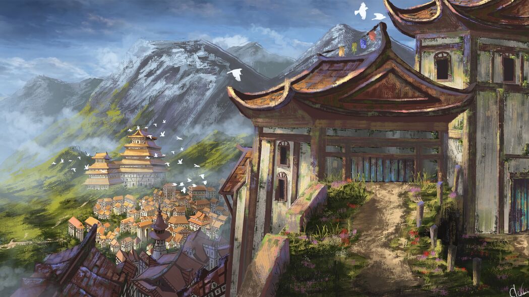 4K高清壁纸，宝塔寺庙建筑路径艺术背景，免费下载3840x2160分辨率