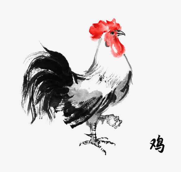 手绘公鸡PNG透明图，中国风装饰元素，高清下载