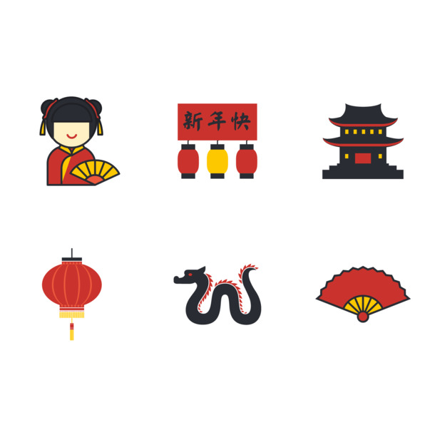 中国新年矢量图，高清PNG透明素材，元旦春节元宵AI设计必备