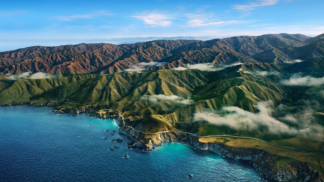4K超高清山脉浮雕海岸海洋风景壁纸，3840x2160精美下载