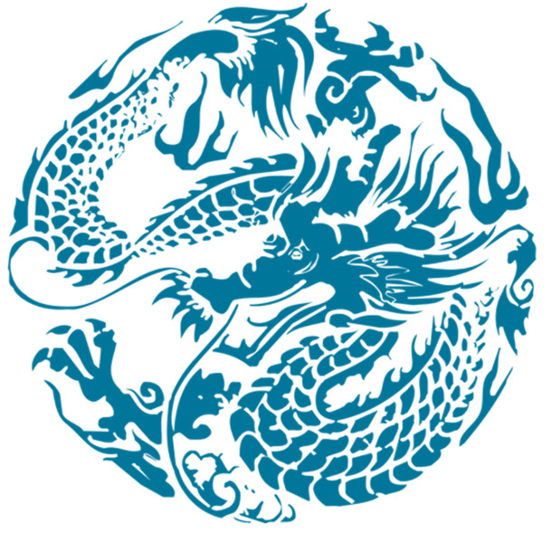 中国风手绘蓝龙PNG透明图，高清装饰花纹，PSD设计素材下载