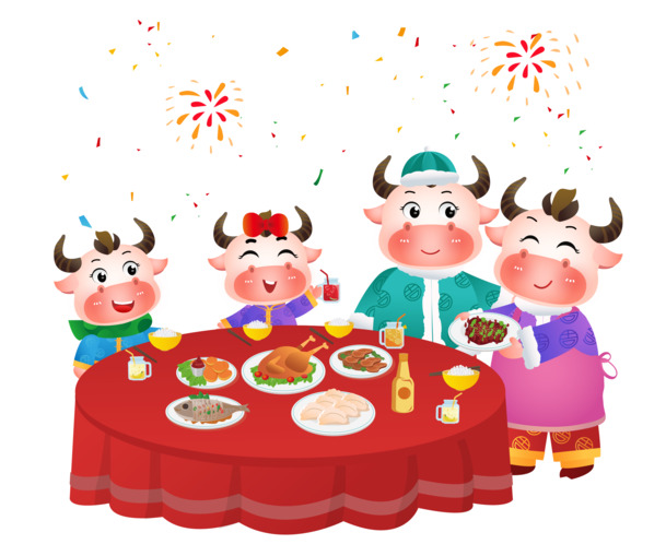 全家福年夜饭PNG透明图片，高清节日元素，元旦春节元宵素材下载