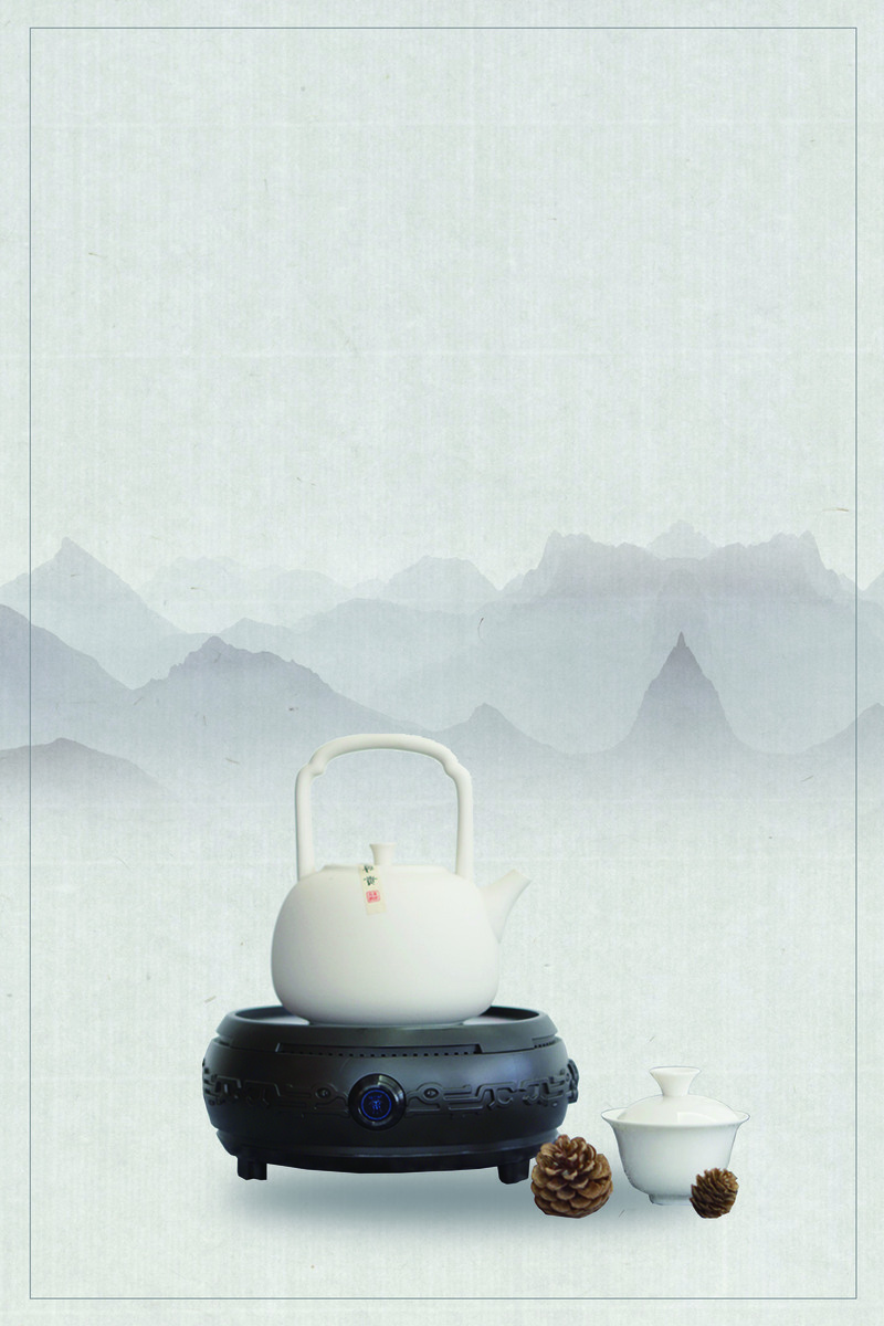 灰色水墨茶道文化复古PSD设计素材，高清JPG下载