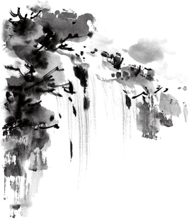 水墨瀑布PNG素材，高清透明，笔触细腻，设计必备下载！