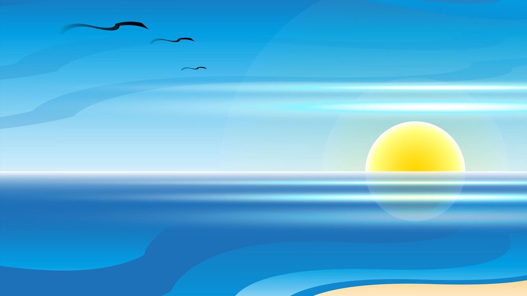 太阳照耀大海，线条勾勒艺术之美——精选4K高清壁纸，3840x2160分辨率，免费下载！