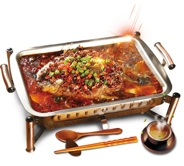餐饮美食，香辣烤鱼麻辣鱼PNG透明图片素材，PSD设计下载