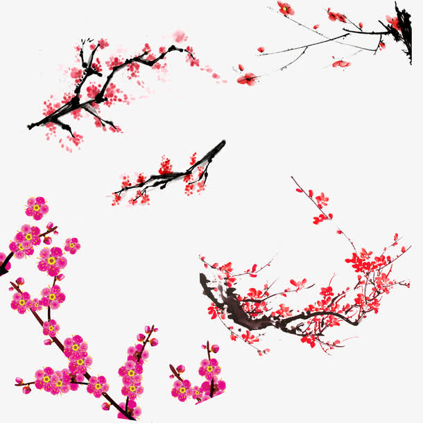 桃花梅花高清PNG，透明节日元素图，元旦春节元宵素材下载