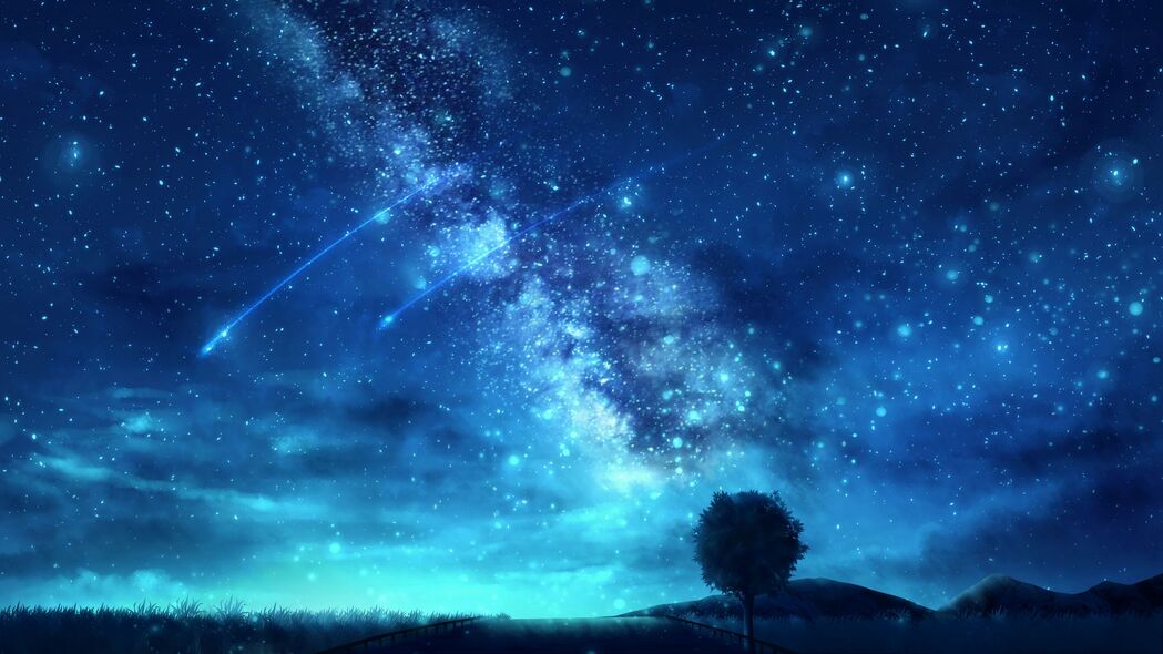 4K星空艺术壁纸，绝美树影与璀璨星空融合，高清3840x2160背景图片下载