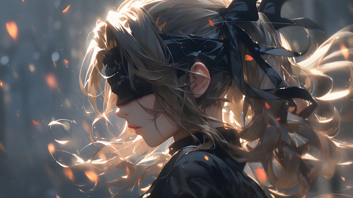 蒙眼少女侧脸黑色衣裳，绝美4K动漫壁纸，高清3840x2160下载