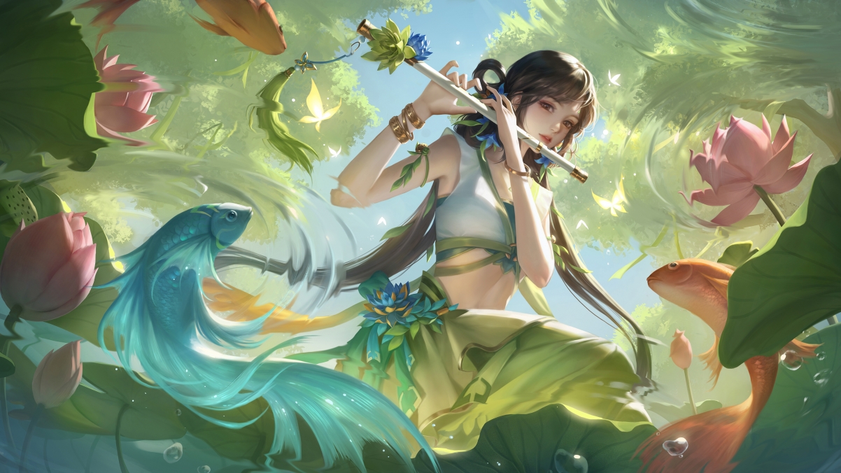 古剑奇谭，阿阮荷花游鱼主题，绝美4K游戏壁纸高清下载（3840x2160）