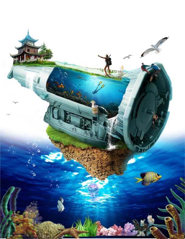 蓝色科技海洋PNG背景图，高清透明，PSD素材免费下载