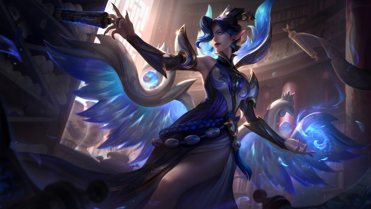 堕落天使青花瓷莫甘娜LOL 8K超清壁纸，7680x4320高清游戏图片下载