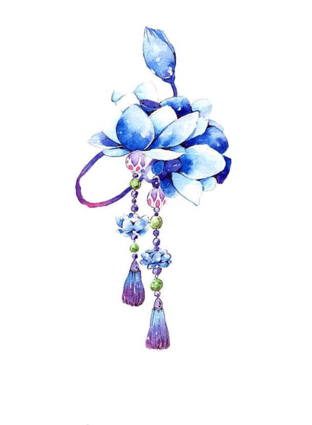 蓝色荷花宝石发箍，高清PNG古风装饰元素，透明图片素材下载