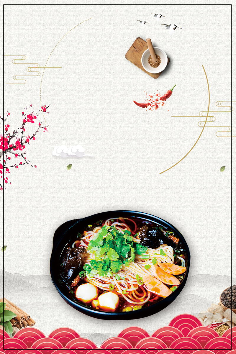 中华美食，米线高清JPG&复古中国风PSD设计素材，一键下载！