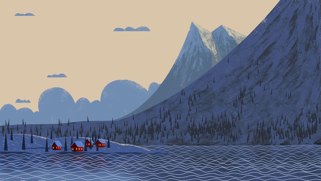 绝美海景艺术，波浪轻抚天空，4K高清壁纸，3840x2160极致画质，畅享房子与水的和谐画卷