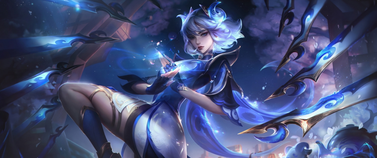 【独家高清】刀锋舞者·青花瓷艾瑞莉娅LOL英雄联盟 3440x1440带鱼屏壁纸，4K游戏图片下载