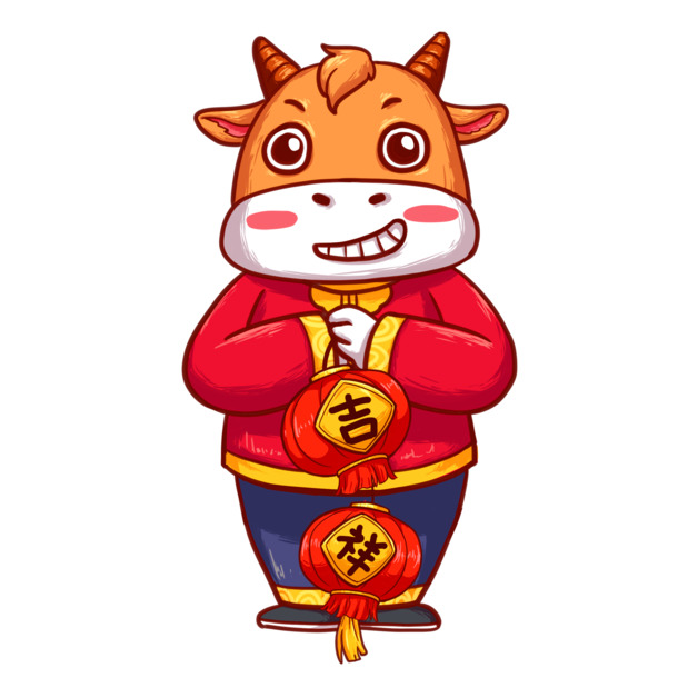 2021发财牛PNG透明图片，高清元旦/春节/元宵节日元素，AI设计素材免费下载