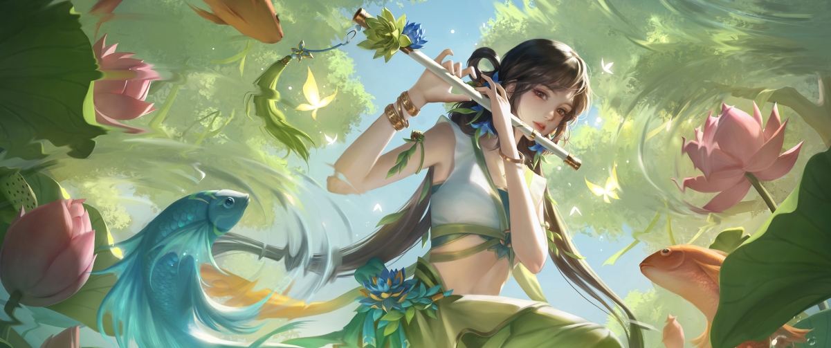 古剑奇谭，阿阮荷花游鱼高清壁纸，带鱼屏4K专属，3440x1440超高清下载