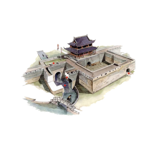 中国建筑水墨画PNG透明图，中国风装饰元素，高清素材下载