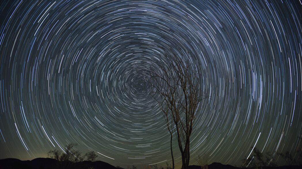 4K高清星空壁纸，旋转长曝光，树影斑驳，绝美风景尽在眼前
