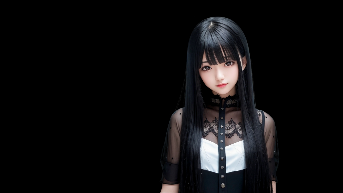 麻匪主题，长黑发女孩黑色背景绝美4K壁纸，高清动漫图片，3840x2160分辨率畅享下载