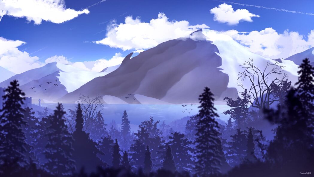 山脉峰峦森林云景，艺术渲染4K超清壁纸，3840x2160高清下载