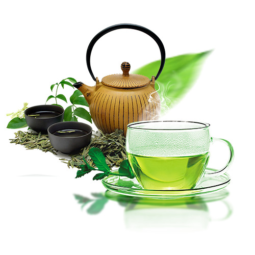 古典绿茶与茶具高清PNG透明图，生活用品PSD设计素材免费下载