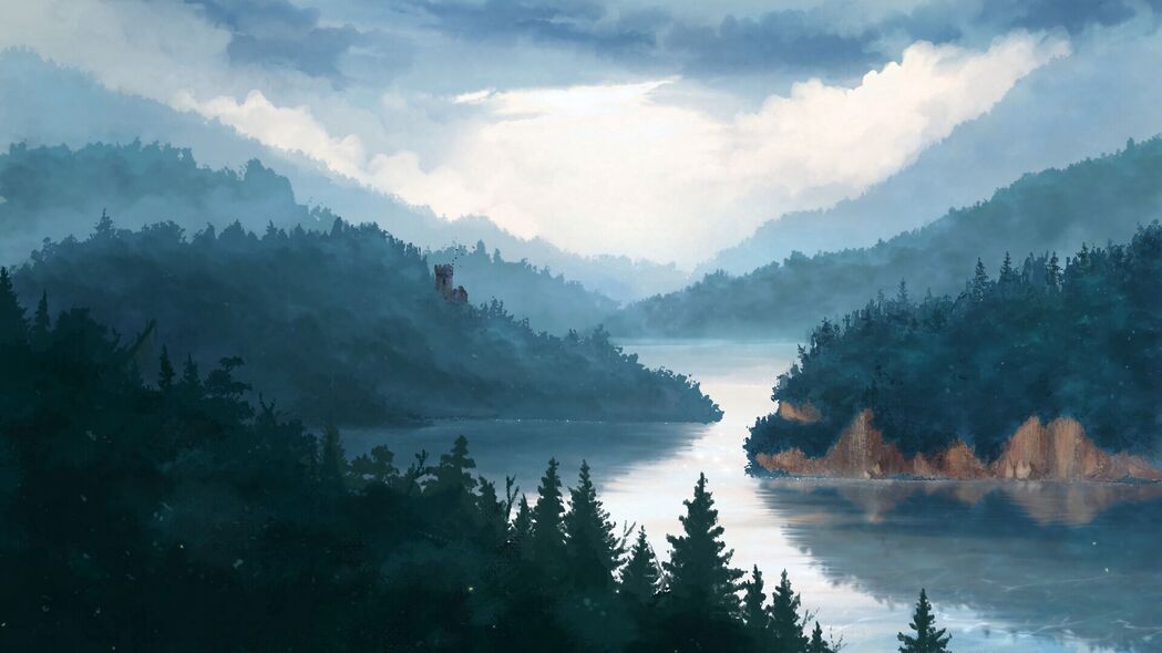 城堡森林雾景，4K高清艺术壁纸，3840x2160超清下载