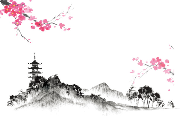 梅花山水画雪素材，高清PNG透明图片，中国风装饰元素，AI设计素材下载
