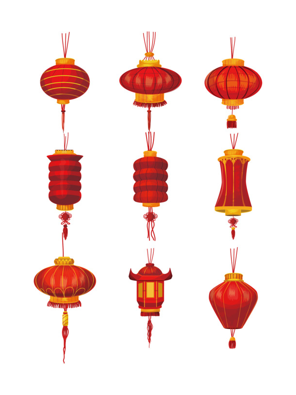 春节灯笼PNG透明图片，高清AI设计素材，节日元素一网打尽！