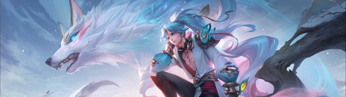 王者荣耀，亚连专属，落雪白狼双屏超清4K壁纸，5120x1440高清下载