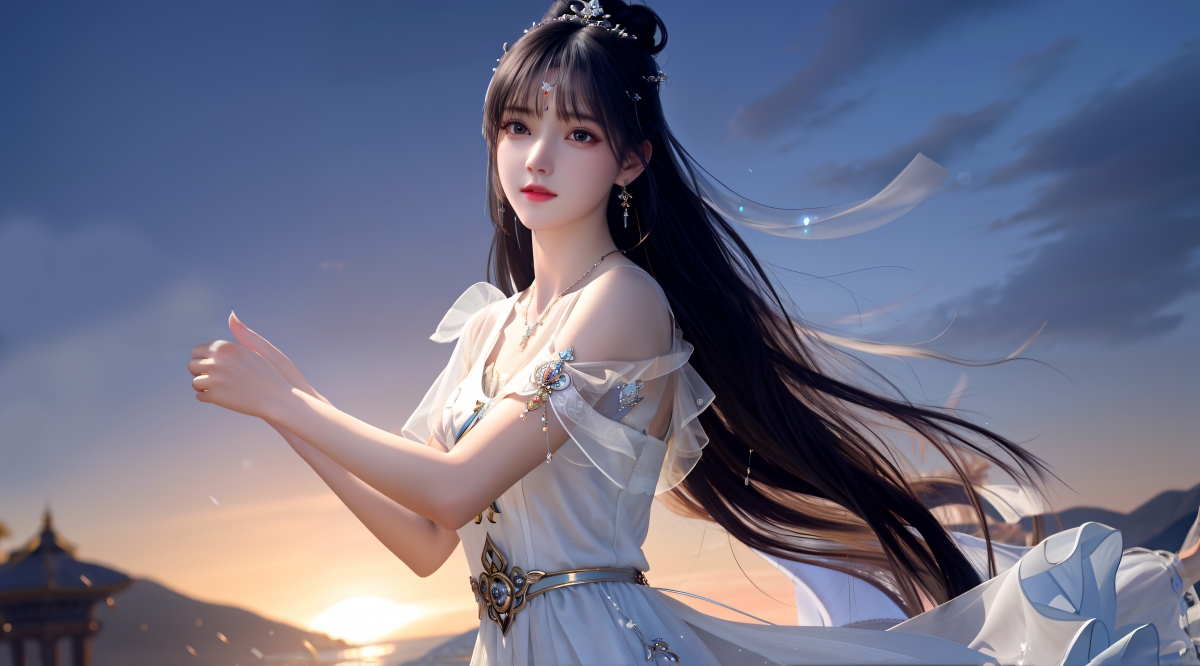 古风美女长发白衣长裙唯美4K壁纸，高清动漫图片，4096x2272分辨率下载