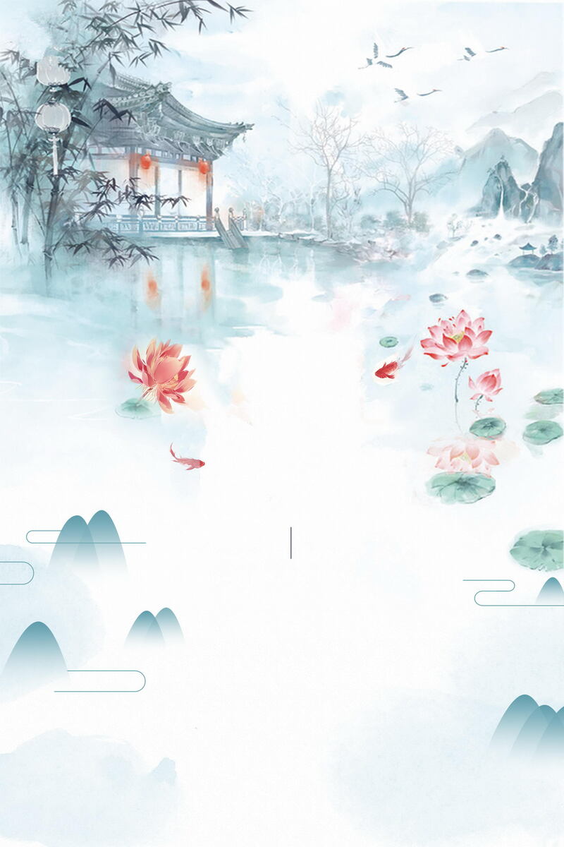 中国风清新庭院背景图，高清JPG与复古PSD素材下载