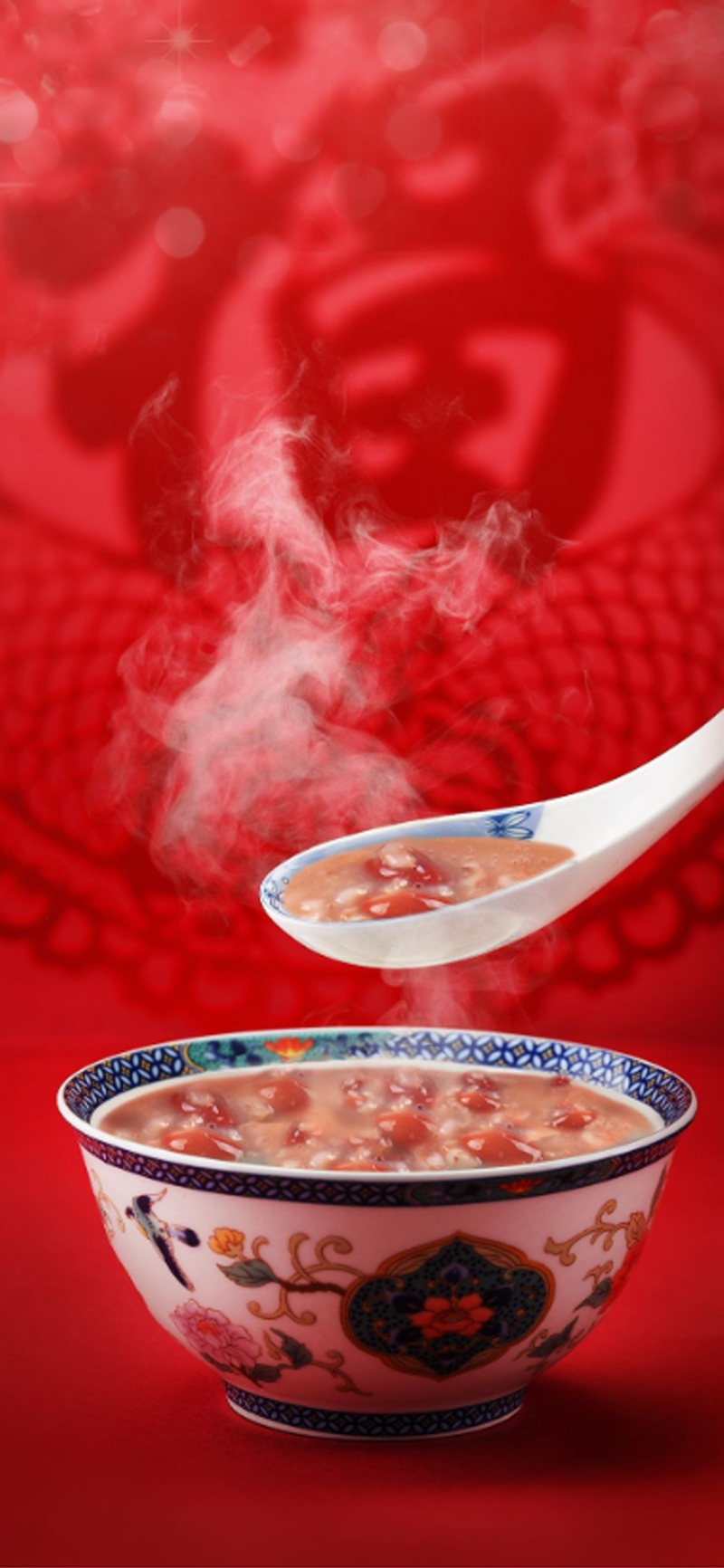腊八节特色设计，红色背景腊八粥高清JPG，创意素材下载