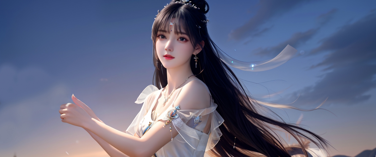 唯美古风长发白衣美女，高清4K动漫壁纸，带鱼屏专属，3440x1440超清下载