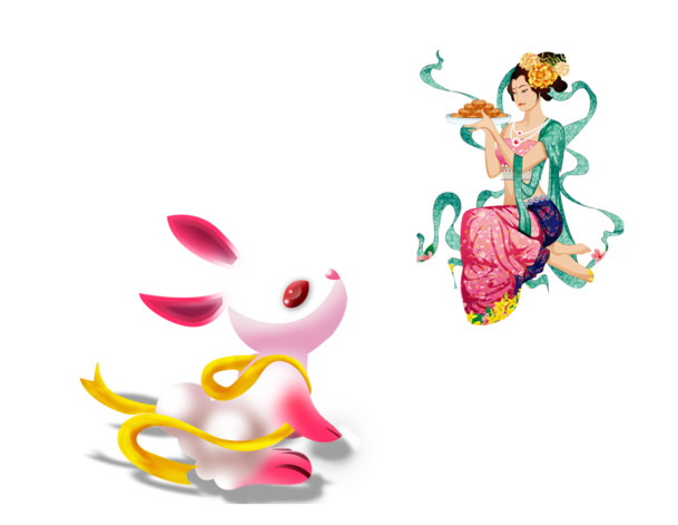 中秋节兔子嫦娥PNG透明图，高清节日元素PSD设计素材下载