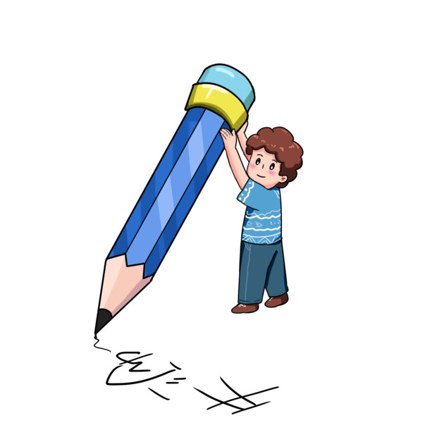 开学季，萌娃执笔手绘卡通PNG透明素材，免费下载PSD设计元素